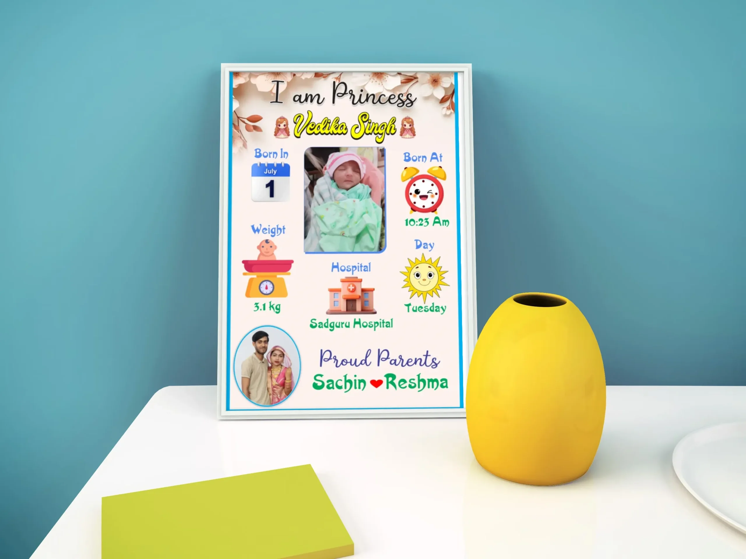 Custom Baby Birthday Details Photo Frame - Perfect Gift