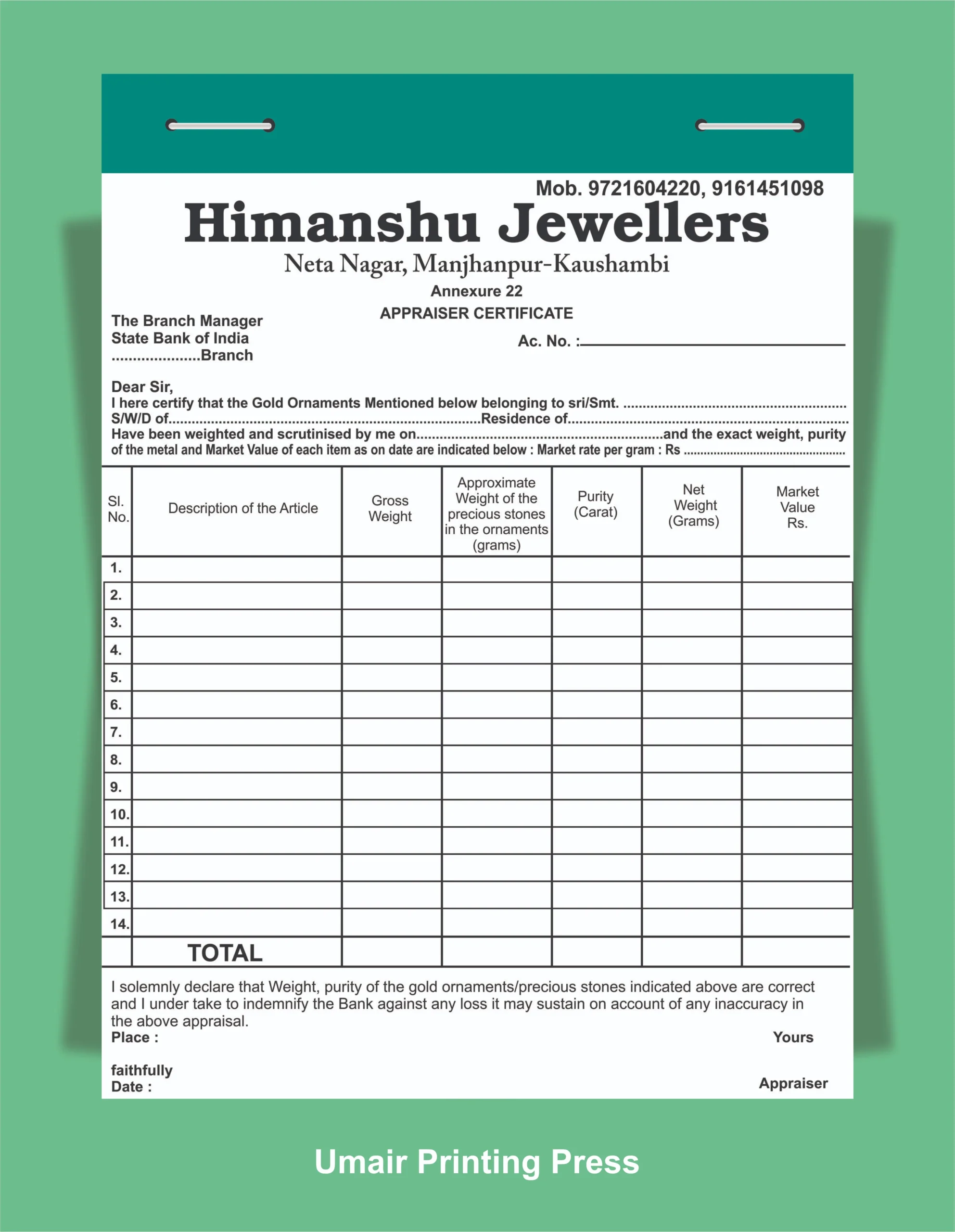 Himanshu Jewellers Invoice & CDR File Download